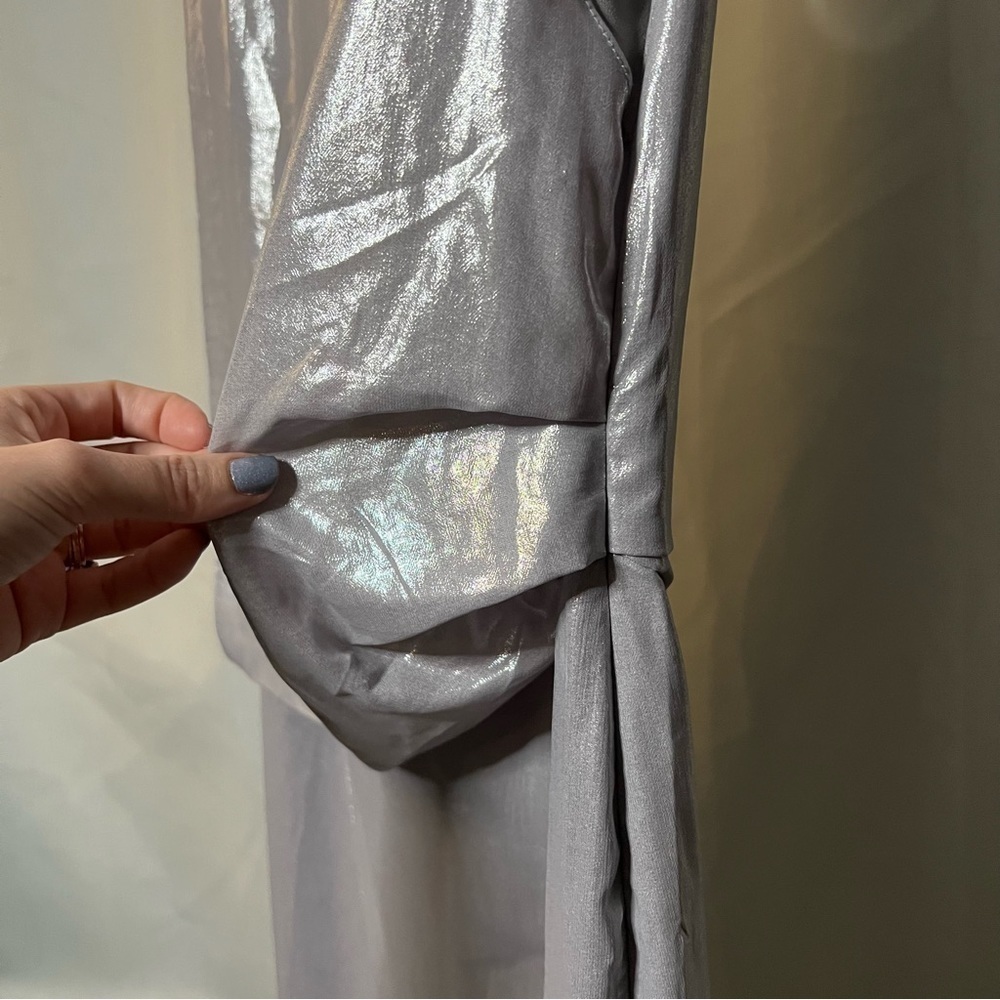 ASOS Metallic Silver Draped Midi Dress 4 - Picture 6 of 9